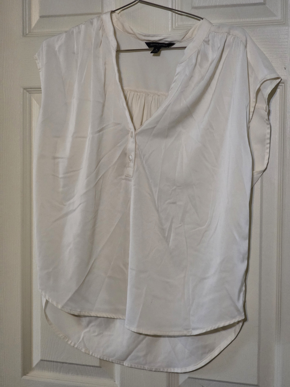 Banana Republic Ivory Split-Front Cap Sleeve Blouse